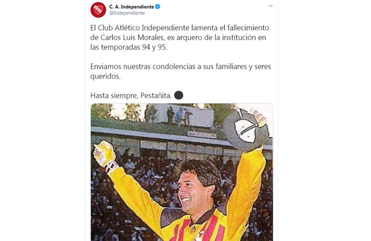 Independiente de Avellaneda también se despidió de Carlos Luis Morales