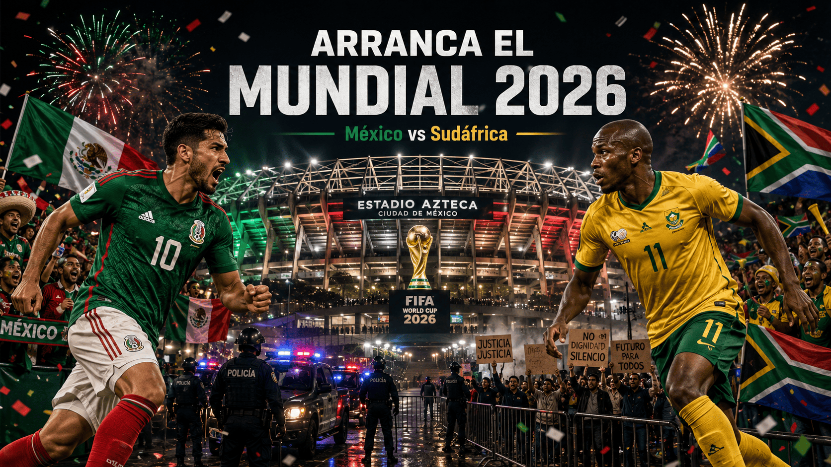 Arranca el Mundial 2026 en México entre fiesta operativo especial y protestas. México y Sudáfrica protagonizan el partido inaugural