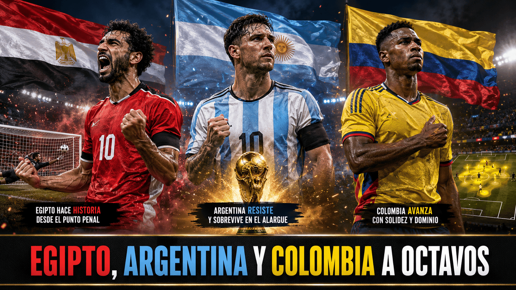 Egipto, Argentina y Colombia avanzan a octavos